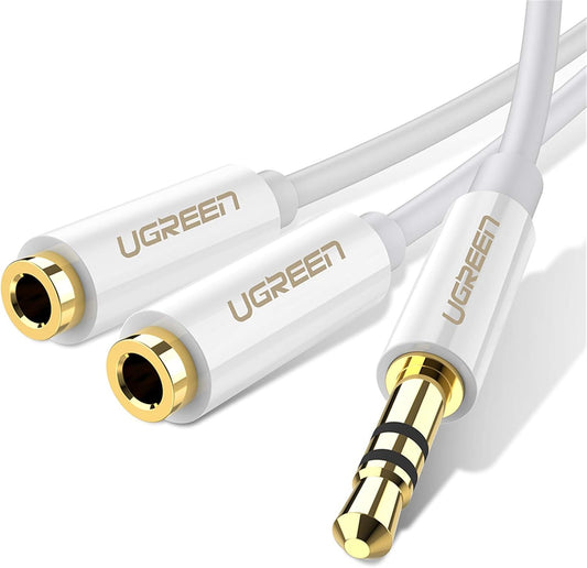 Adattatore splitter audio 3,5 mm - 2 x 3,5 mm UGREEN AV123 2in1, 0,2 m, bianco 