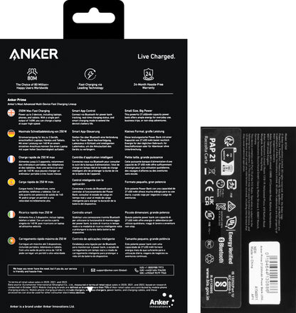 Anker Prime External Battery, 27650mAh, 250W, QC + PD, 1 x USB-A - 2 x USB-C, Black A1340011 A1340011 