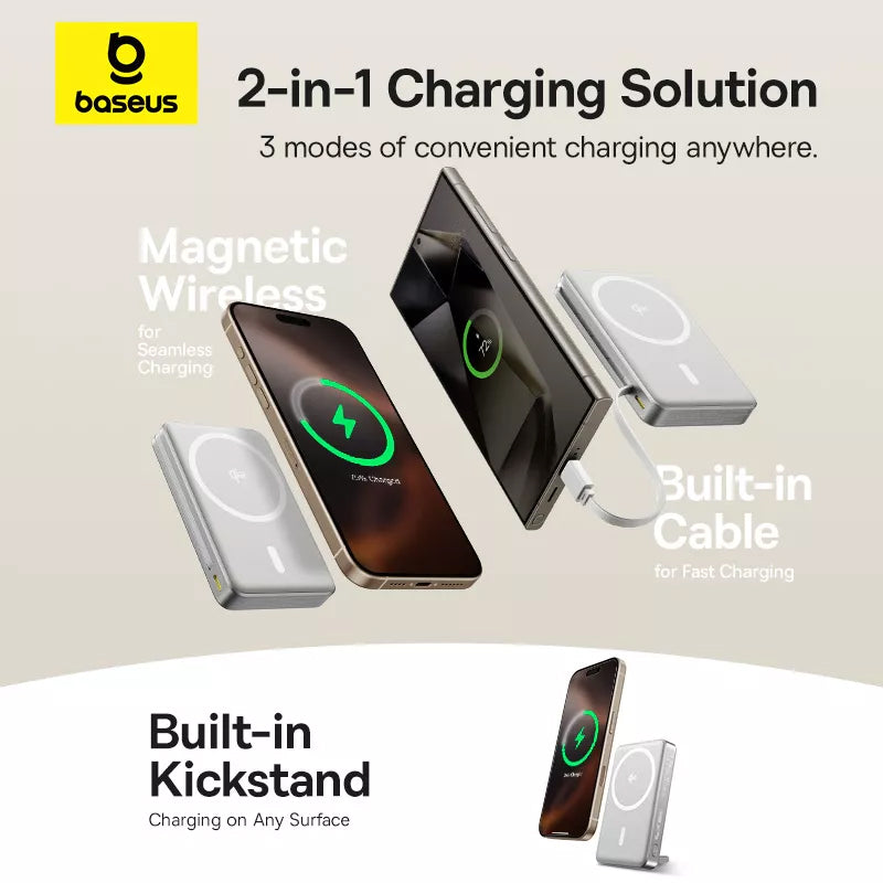Baseus Nomos Kickstand External Wireless Battery, 10000mAh, 45W, PD + QI, 1 x QI - 1 x USB-C, Black P10078800843-00