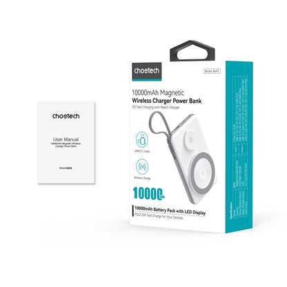 Choetech B695 Batteria esterna wireless, 10000mAh, 20W, QC + PD + FQI, 1 x Lightning - 1 x USB-A - 2 x QI - 2 x USB-C, Bianco