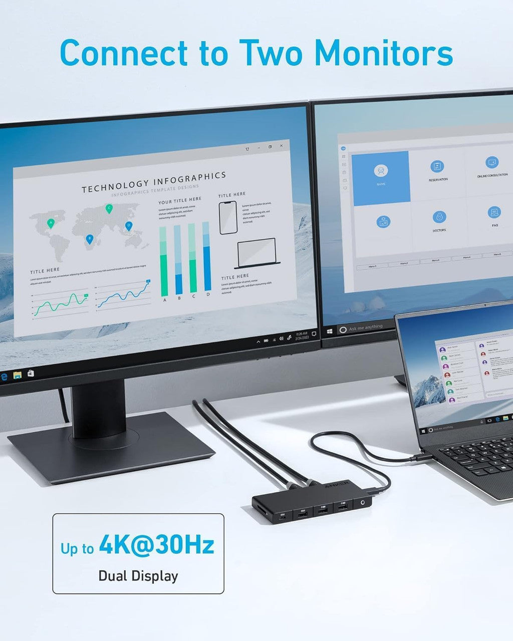 Anker USB-C Hub, 1 x USB-A 3.0 - 2 x USB-A - 3 x USB-C - 2 x HDMI - 1 x RJ45 - 1 x SD, Black A83A2G11